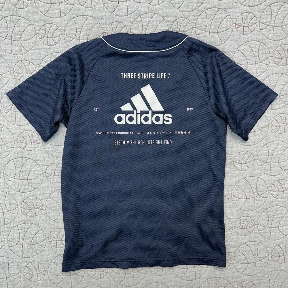 Adidas Baseball Jersey Navy Blue Three Stripe Life Mesh / Mens Small